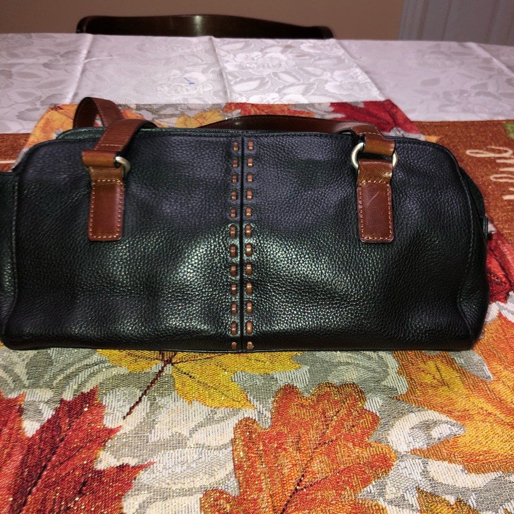 Vintage Fossil Black Brown Leather Shoulder Bag